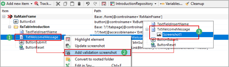 Creating a validation screenshot