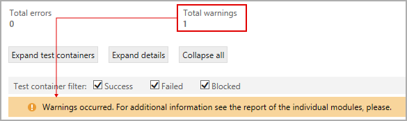Error/warning counter in test report