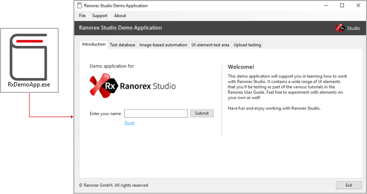 Opening Ranorex demo application
