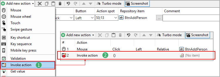 Inserting an invoke action