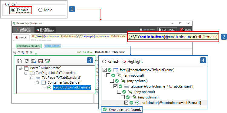 Tracking of a radio button in demo application