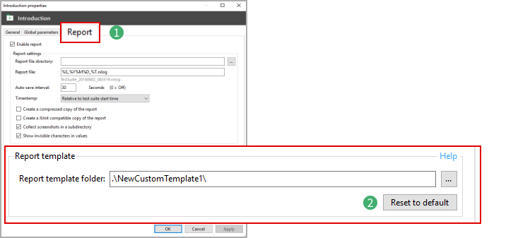 Resetting to default report template