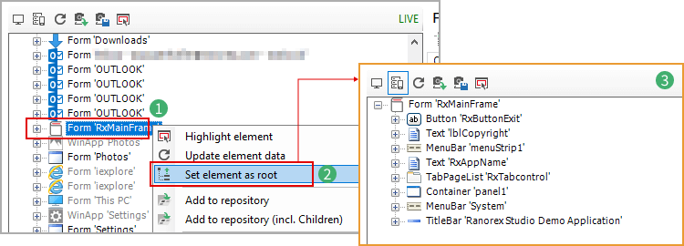 Set UI-element as root function