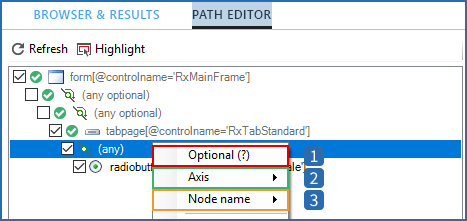 Path editor specifying tree elements