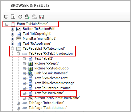 Example UI-element tree browser view of Ranorex Spy