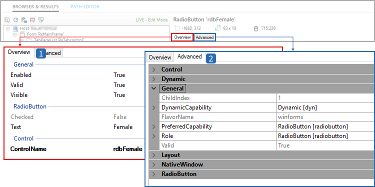 Visibility of attributes/values in Ranorex Spy