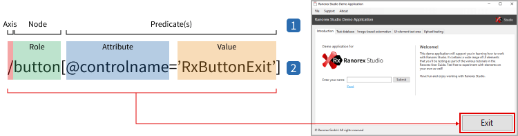 RanoreXPath specification for a button