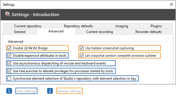 User-settings & solution-settings distinction