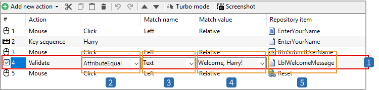 Recording result of text-based validation example